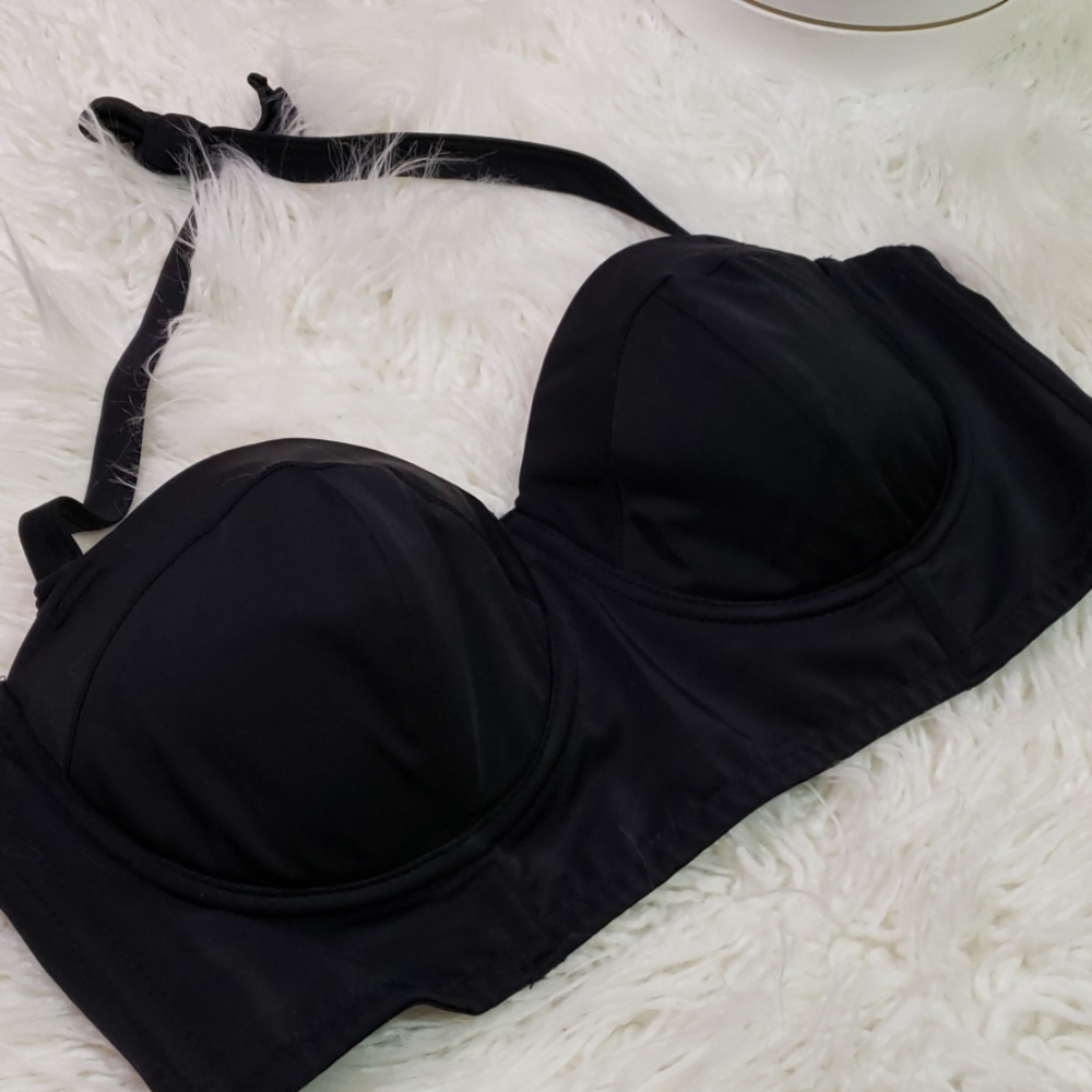 🌸 ASOS Black Halter Longline Bustier Bikini Top